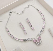Silver Look CZ Diamond Doubled Stone Necklace American Diamond Set