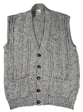 Bonner Ireland Sweater Vest Womens Large Oatmeal Donegal Cable Wool Handloomed