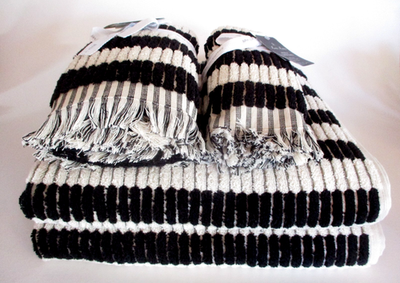 8 Brooks Brothers 2 Bath 2 Hand 2 Tip Towel Black Ecru Stripes