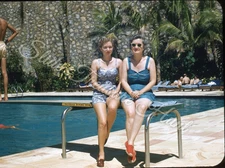 Women Diving Board Swimming Pool 35mm Slide 1950s Red Border Kodachrome