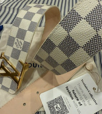 Louis Vuitton Gold Buckle White Damier Graphite Men's Belt 90 cm Fit 30/32 Waist