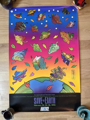 PETER MAX '' Save the Earth'' TBS Event Poster 1992 36 x 24 ins VG condition