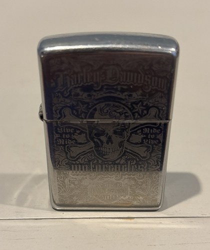 Zippo Windproof Harley Davidson Skull & Crossbones Logo Lighter Used