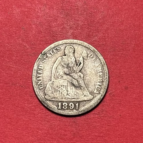 (1) Beautiful Antique 1891-P Seated Liberty Dime F-FINE NICE DETAIL