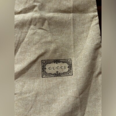 Gucci dust bag. 8 1/2'' x 17''. New black drawstring, black imprint.