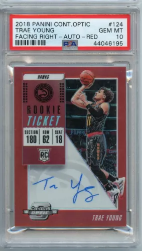 Trae Young 2018-19 Panini Cont Optic Red Prizm Auto #/149 Rookie Card RC PSA 10