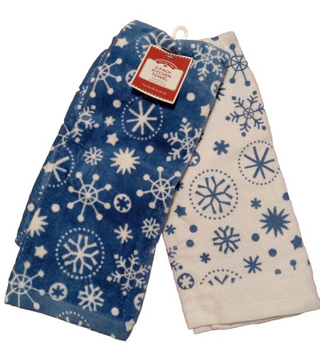 2pk Christmas SNOWFLAKE Kitchen Hand Tea TOWELS 100% Cotton HOLIDAY 15"x25" NWT - Picture 2 of 3