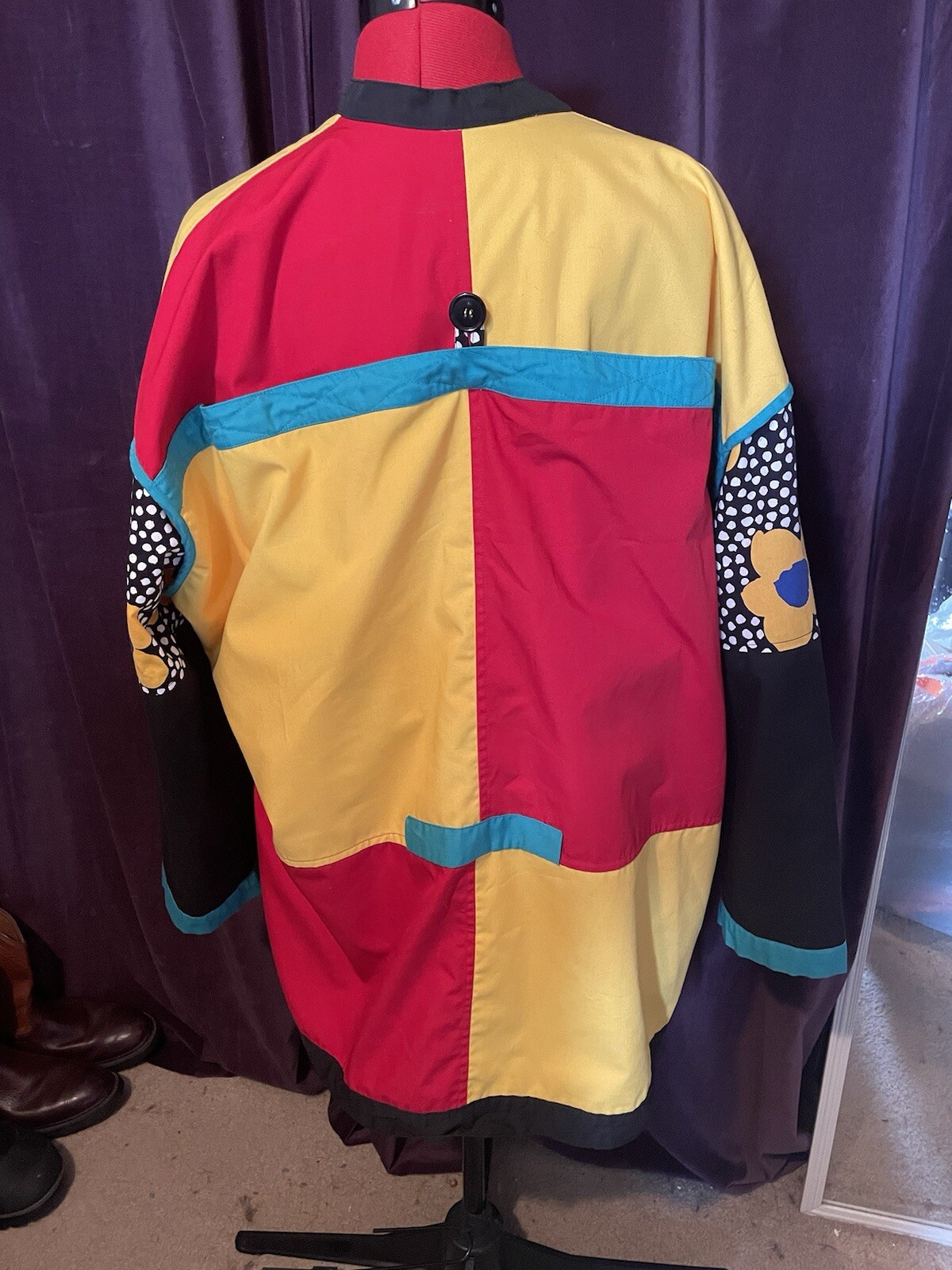 Handsewn Patchwork Reversible Coat With Belt, Poc… - image 8