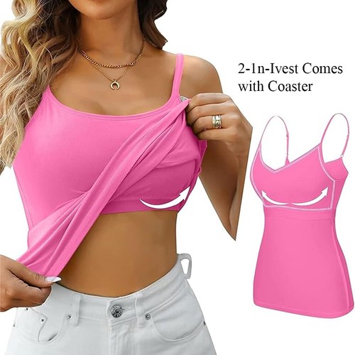 Women Padded Cami Vest 2 in 1 Built in Bra Camisole With Shelf Tank T Shirt Tops - Picture 27 of 32