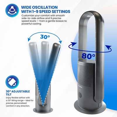 Schallen Anthrazit Turm freistehender Standventilator mit integriertem Luftreiniger