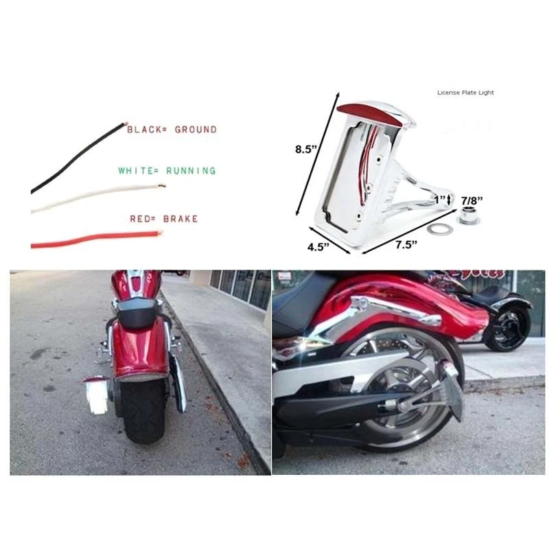 Freno lateral se adapta a ejes de 1" o ejes de 7/8" matrícula trasera luz LED cromada Foto 3 de 4