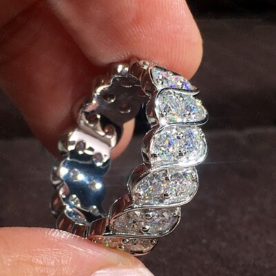 3.35CTW Round Cut Moissanite Full Eternity Engagement Ring 14k White Gold Plated