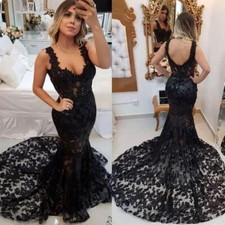 Gothic Black Mermaid Wedding Dresses V Neck Lace Appliques Backless Bridal Gown