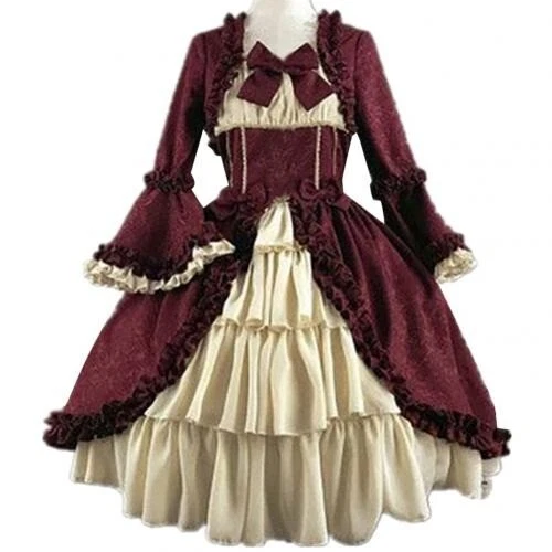 Vestido de Corte Medieval Retro Gótico Dama Vestido de Baile Cuello Cuadrado Cintura Vestido - Imagen 9 de 10