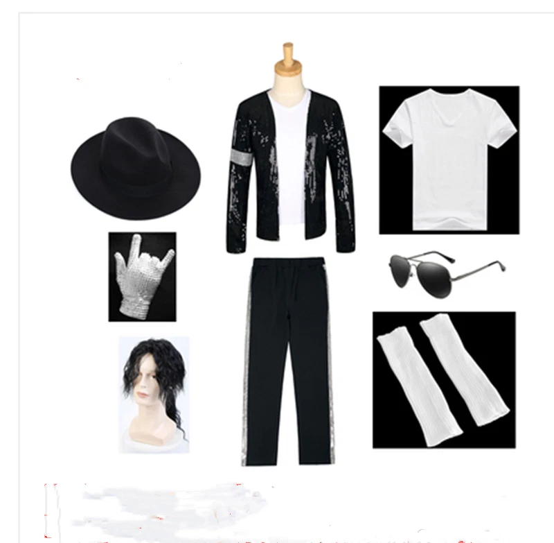 Classic Men Kids Michael Jackson Billie Jean Costume MJ Jacket/Pants/Glove/Socks