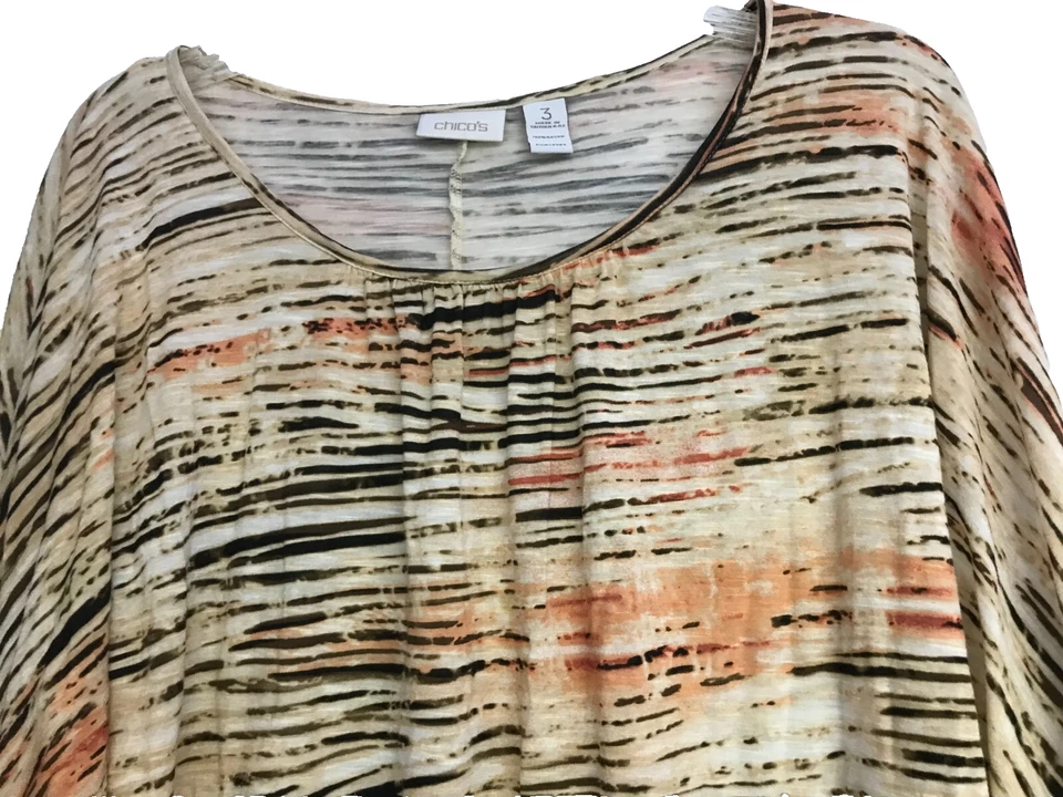 Blusa Plisada Pullover 3 Marrón Multicolor Manga Ala de Murciélago 3/4 XL de CHICO'S 3 Foto 3 de 4