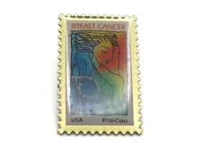 Breast Cancer USA First Class Stamp Pin Gold Tone