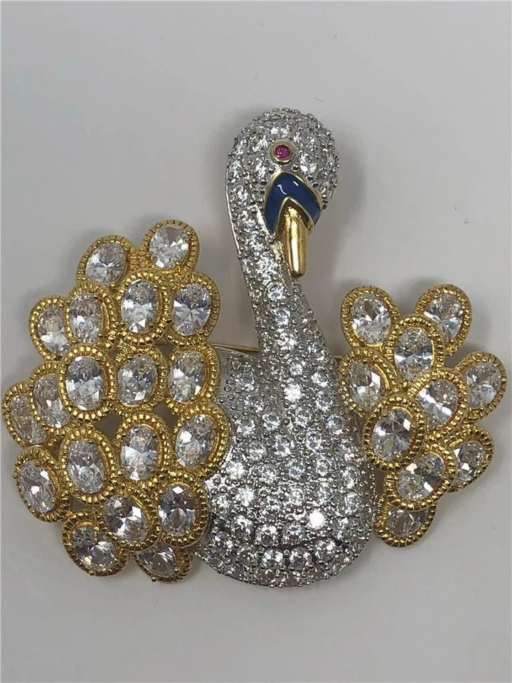 Broche Cisne Multi Forma Circonita Cúbica Firmado Kenneth Jay Lane KJL Foto 2 de 4