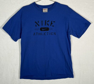 Vintage Nike Athletics Stencil TShirt Shirt Mens Medium Made In USA  Blue