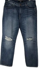 Hudson Los Angeles 29 Jessi Relaxed Cropped Boyfriend in Blue Distressed Denim