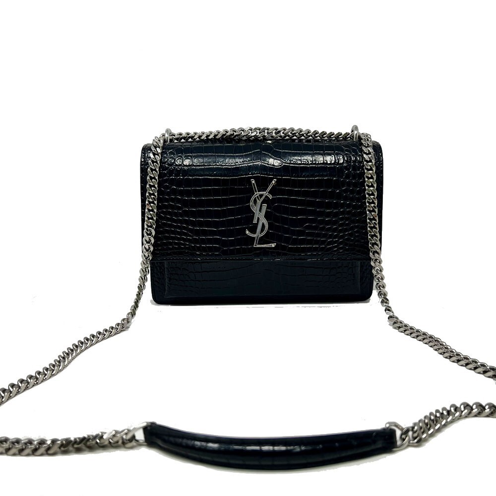 SAINT LAURENT YSL Sunset Borsa in pelle in rilievo coccodrillo medio con cinturino catena a tracolla