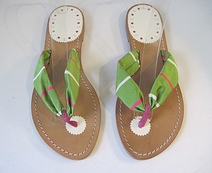 J. CREW Green /Stripe Fabric Leather Flip-Flop Thong Sandals 8 ITALY Exc. Cond | eBay