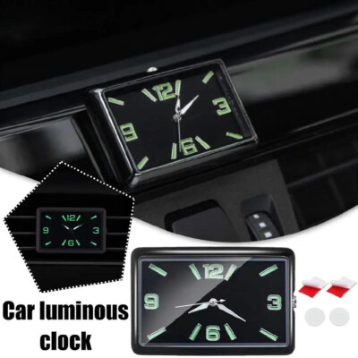 Black Luminous Quartz Clock Car Interior Dashboard Stick-On Watch Accessories