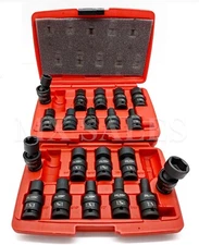 20Pc 1/2" Drive Universal Swivel SHALLOW Impact Socket Sets METRIC/SAE 