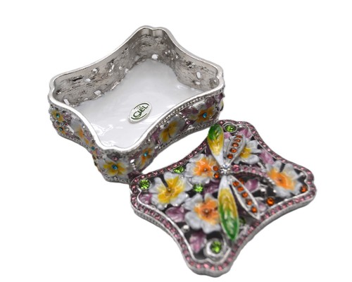 Ciel Dragonfly Floral Trinket Box Made with Austrian Crystals & Enamel - Picture 6 of 24