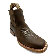 Men's Genuine Leather Square Toe Short Ankle Western Cowboy Boot