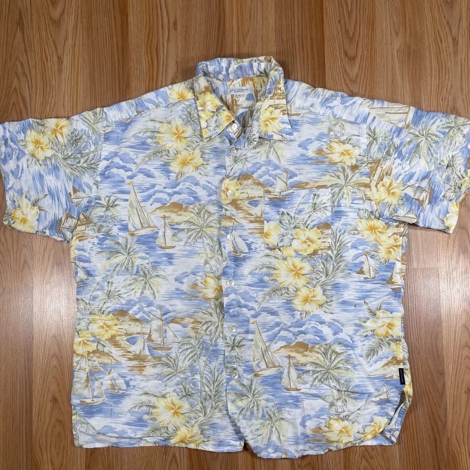 Alex Cannon Shirt Mens XL Extra Large Linen Rayon Hawaiian ButtonUp Short Sleeve - Image 2 of 4