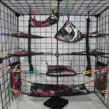 17 pc Sugar Glider Cage Set - Red/black Smoky Print - Rat Cage Set, bedding