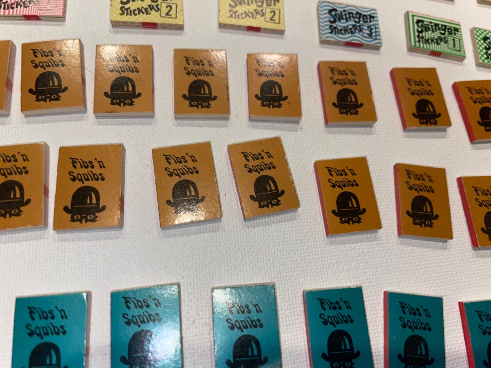 Lot of 81 VINTAGE MINI BOOKS Fibs n squibs & swinger stickers