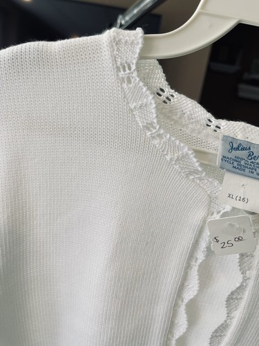NOS 70’s Girls Julius Berger White Cardigan Shrug Crochet Sweater XL 16 USA - Picture 3 of 9