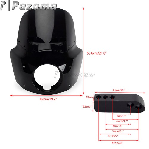 Front Headlight Fairing Windshield + Headlight Extension Blocks Fits Harley Dyna - Picture 2 of 8