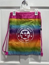 BUILD A BEAR Drawstring Cinch Rainbow Pink Straps Nylon Backpack Pre Loved