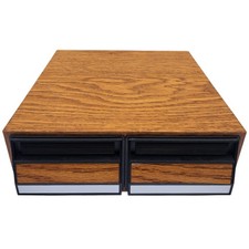 Vintage Faux Wood 2 Drawer 28 Audio Cassette Tape Storage Holder Cabinet Case