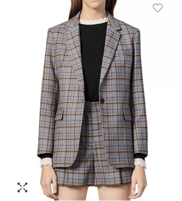 Sandro Nori Plaid One-Button Blazer FR38(US6) $520