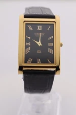 Vintage Seiko Slim Quartz Black Dial Men's Wrist Watch with Black Strap
