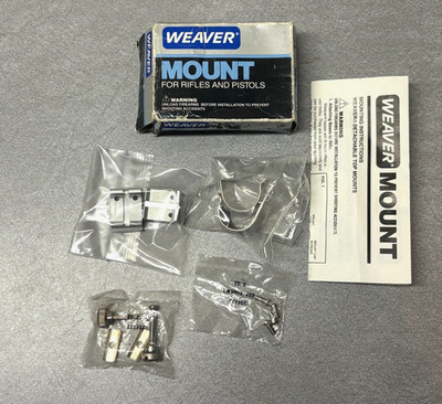 NOS WEAVER 49032  1'' Scope Rings Medium Detachable Top Mount Rings Silver Finish