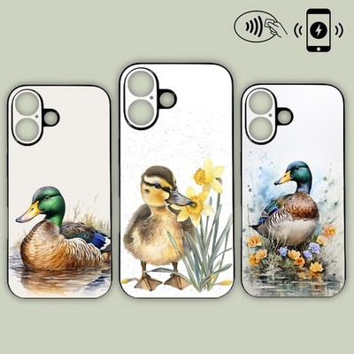 Handyhülle Stockente Blumen Aquarell Kunst MagSafe iPhone Samsung Motorola