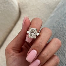 Lab Grown 5.00 Carat Elongated Radiant F VVS2 Diamond 3 Stone Engagement Ring