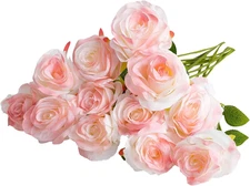 Rose Pink Artificial Roses Fake Flowers Not Bend the Peduncle with Stems for DIY