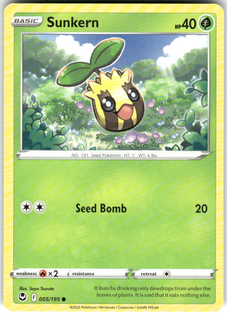 SUNKERN 005/195 COMMON SILVER TEMPEST POKEMON NM/M