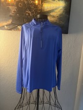 Men's Blue Solid 1/4 Zip Mock Neck Stand-Up Collar Long Sleeve Pullover