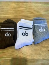 3 Pairs ALO Yoga UNISEX HALF-CREW THROWBACK SOCKS white espresso grey