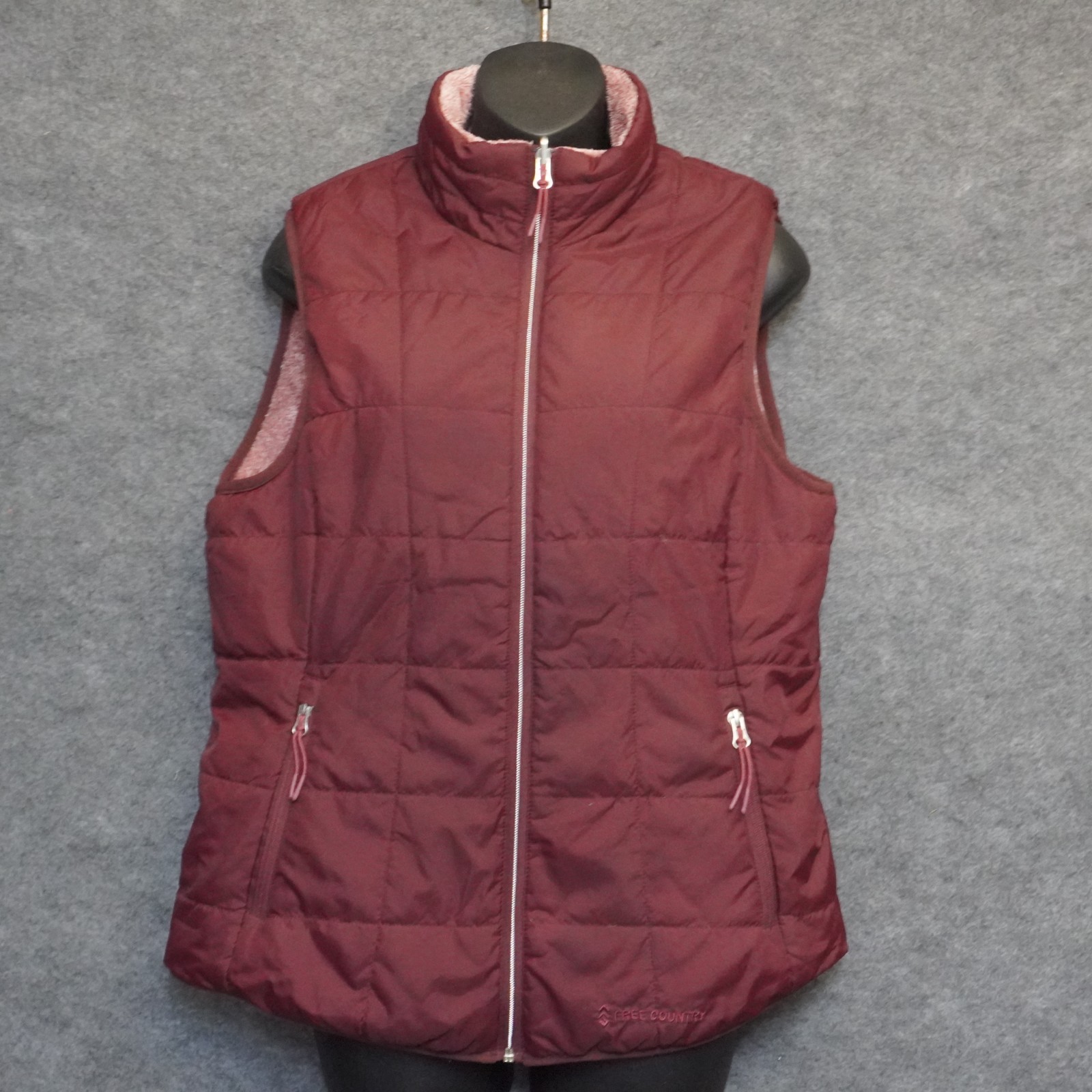 Free Country Women's M Burgundy Reversible Quilted Fleece Puffer Vest Jacket