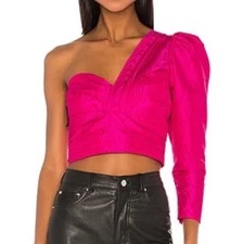 Revolve A.L.C Lizzy One Shoulder Bright Berry Pink Holiday Party Crop Top Sz 4