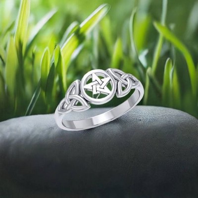 Keltischer Triquetra Pentakel göttlicher Schutz Sterlingsilber Ring, Größe 6