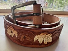 Vintage Hand Tooled  Oil Tanned Leather Western Equestrian Belt Made In Mexico